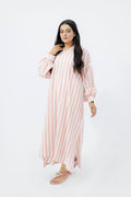 Blush Pink & White Striped Pure Irish Linen Relaxed Long Shirt