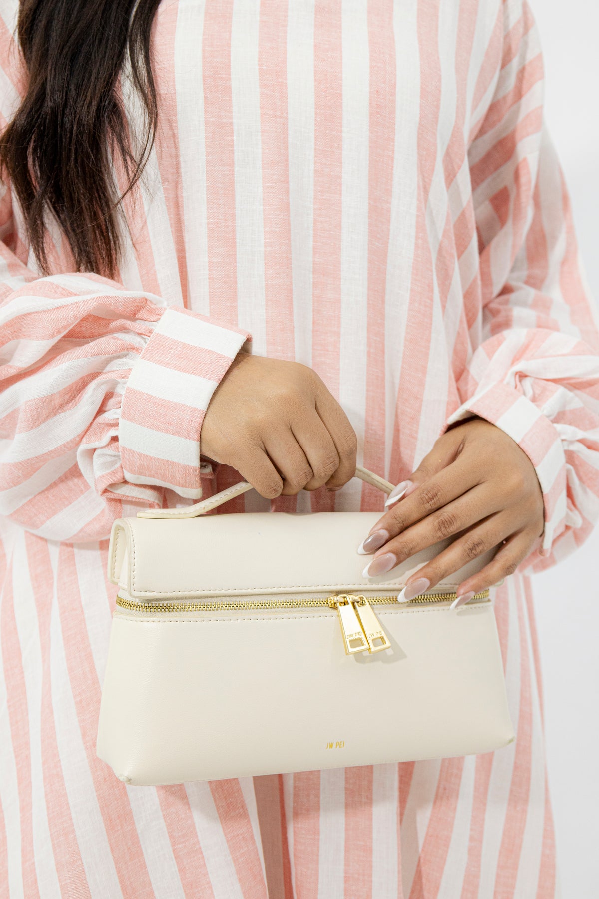 Blush Pink & White Striped Pure Irish Linen Relaxed Long Shirt