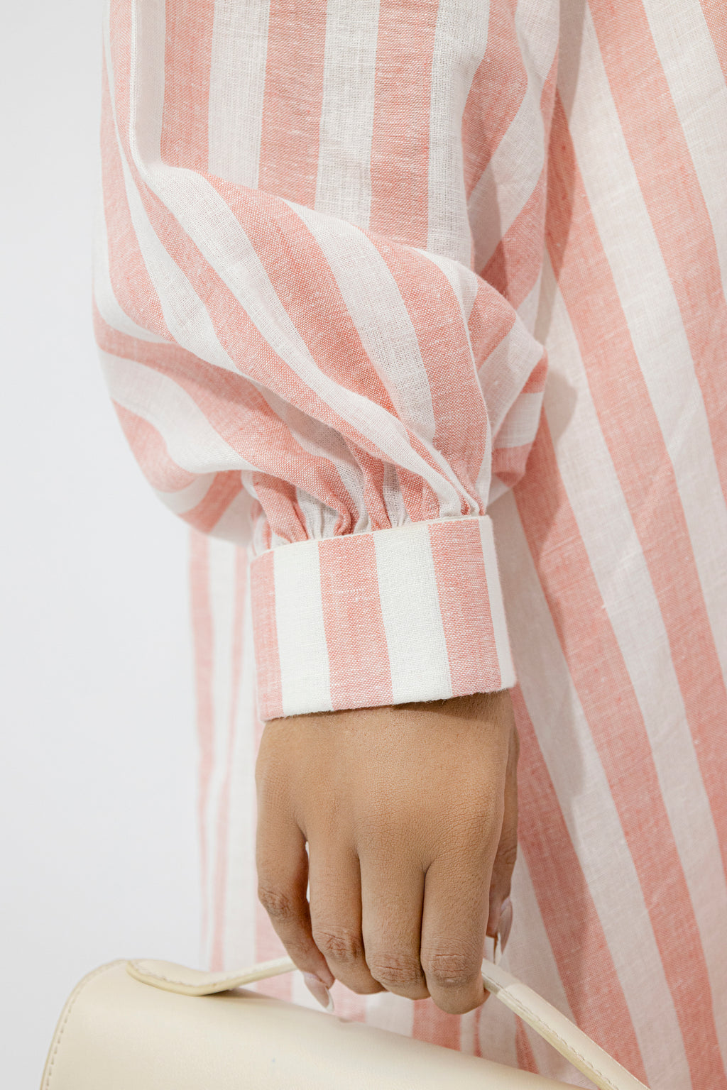Blush Pink & White Striped Pure Irish Linen Relaxed Long Shirt