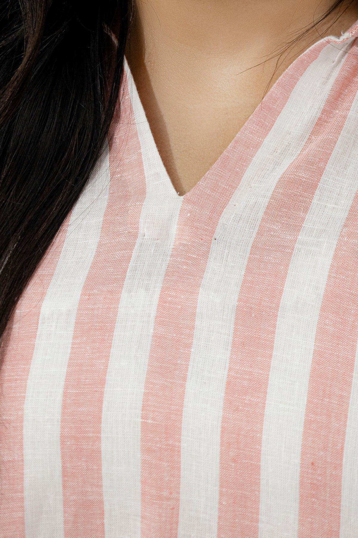 Blush Pink & White Striped Pure Irish Linen Relaxed Long Shirt