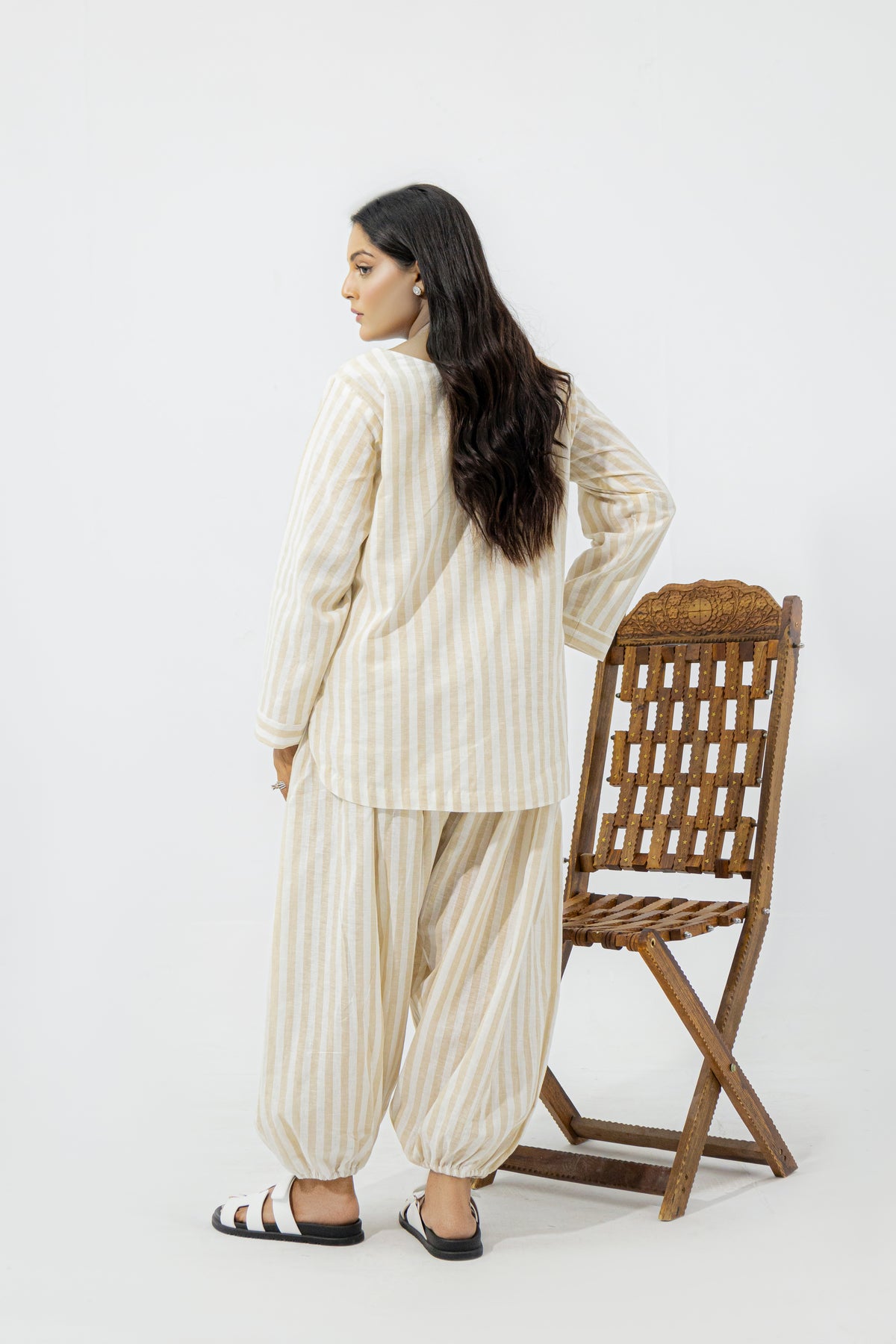 Sand & White Striped Pure Irish Linen Relaxed Co-ord Set