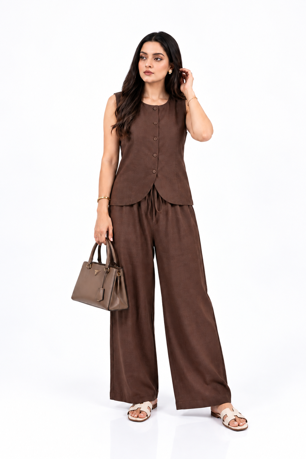 Mocha Muse Viral Irish Linen Sleeveless Wide-Leg Co-ord Set