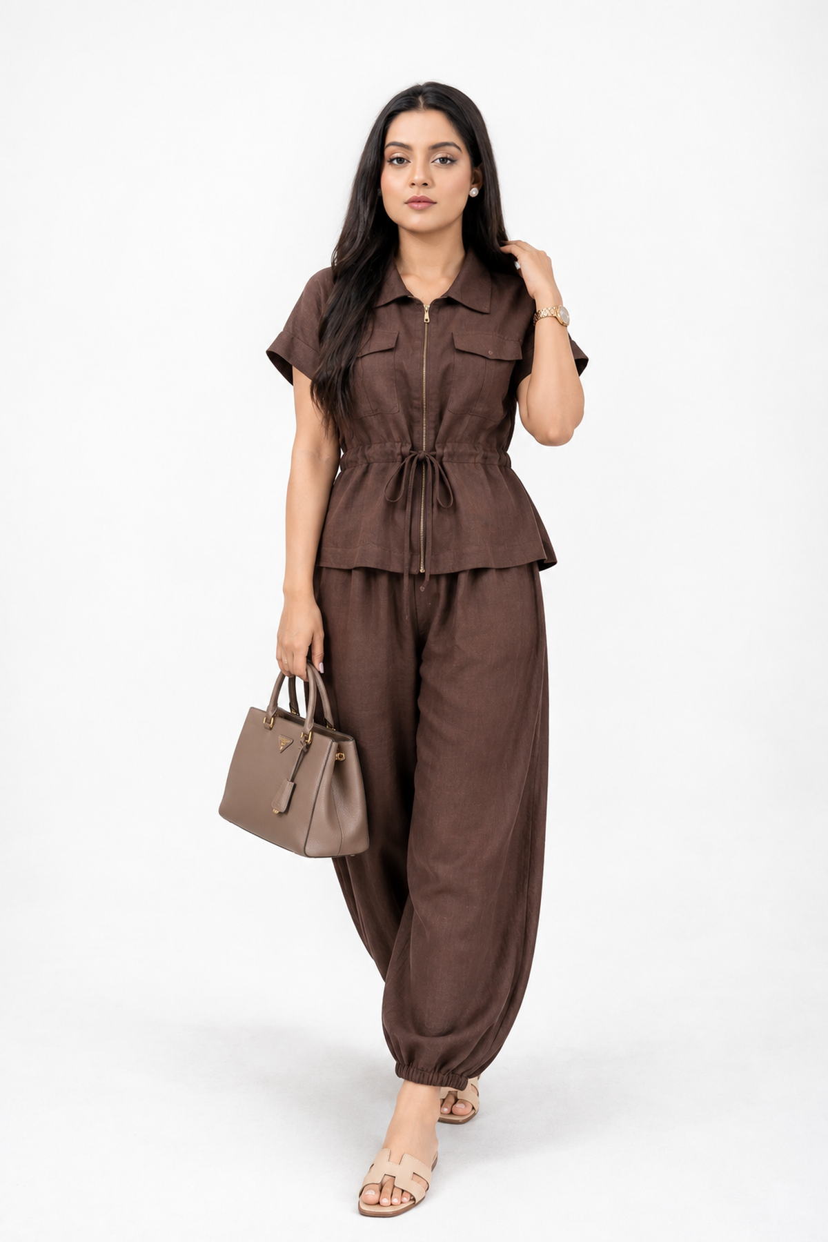 Mocha Muse Textured Viral Irish Linen Relaxed Fit Co-ord Set