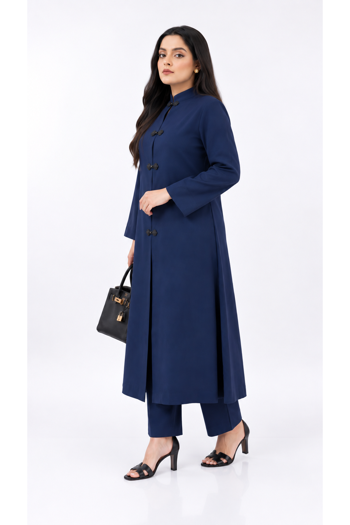 Midnight Blue Viral Irish Linen Mandarin Collar Co-ord Set