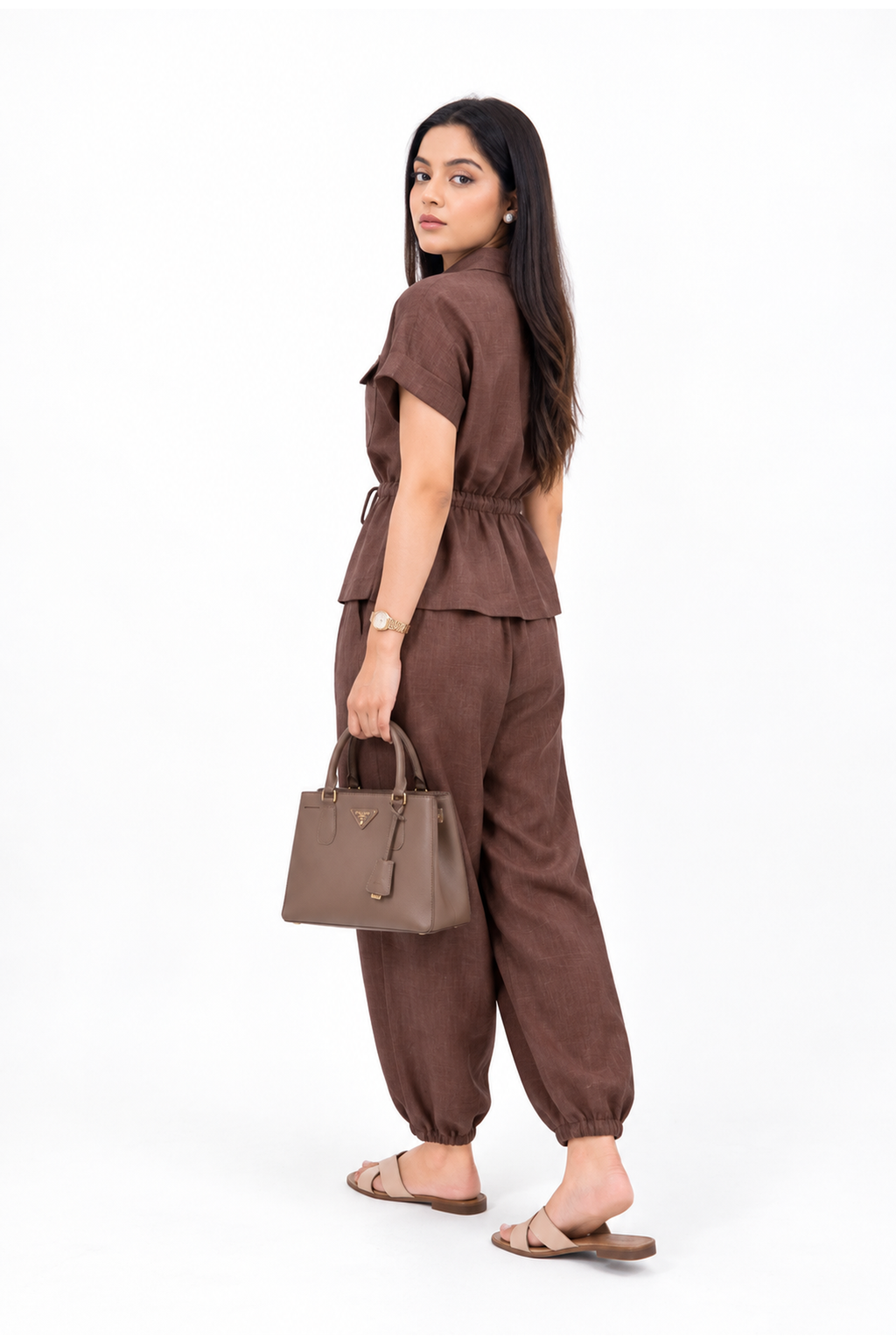 Mocha Muse Textured Viral Irish Linen Relaxed Fit Co-ord Set
