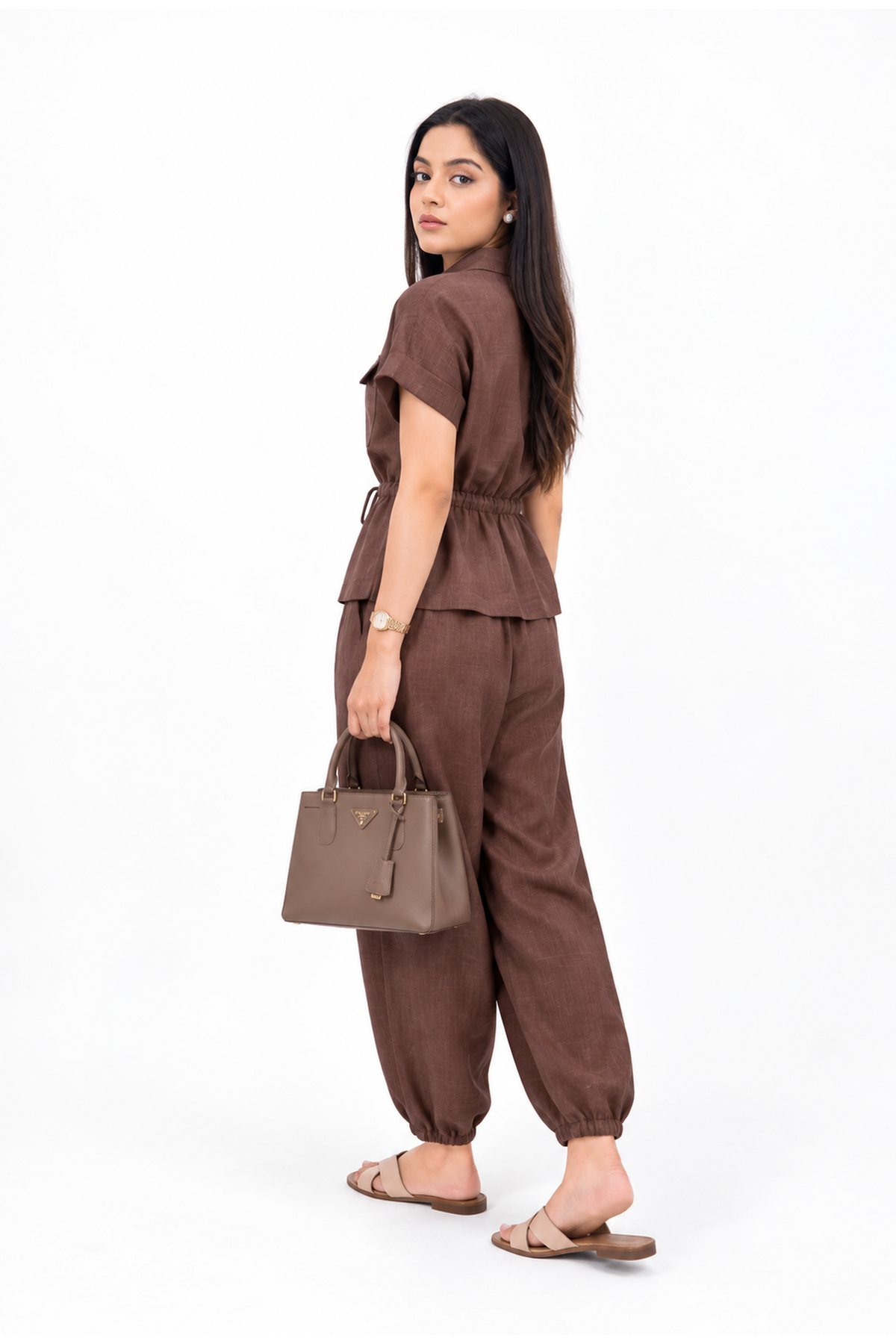 Mocha Muse Textured Viral Irish Linen Relaxed Fit Co-ord Set