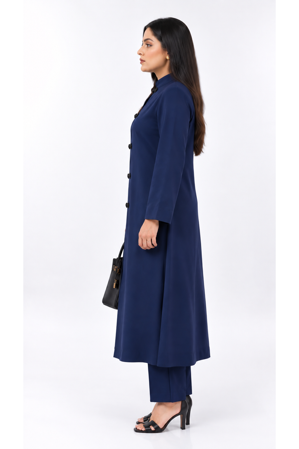 Midnight Blue Viral Irish Linen Mandarin Collar Co-ord Set