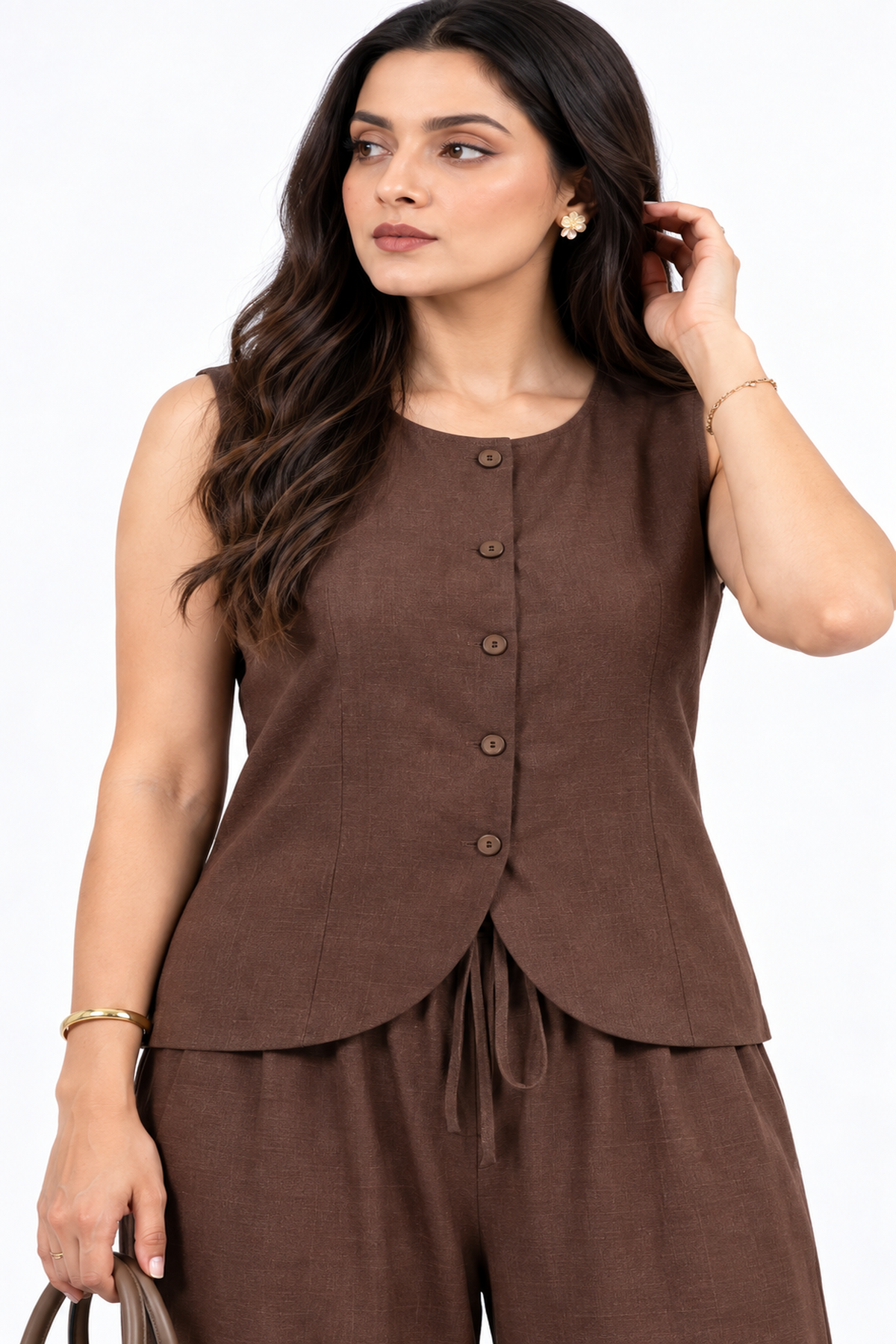 Mocha Muse Viral Irish Linen Sleeveless Wide-Leg Co-ord Set