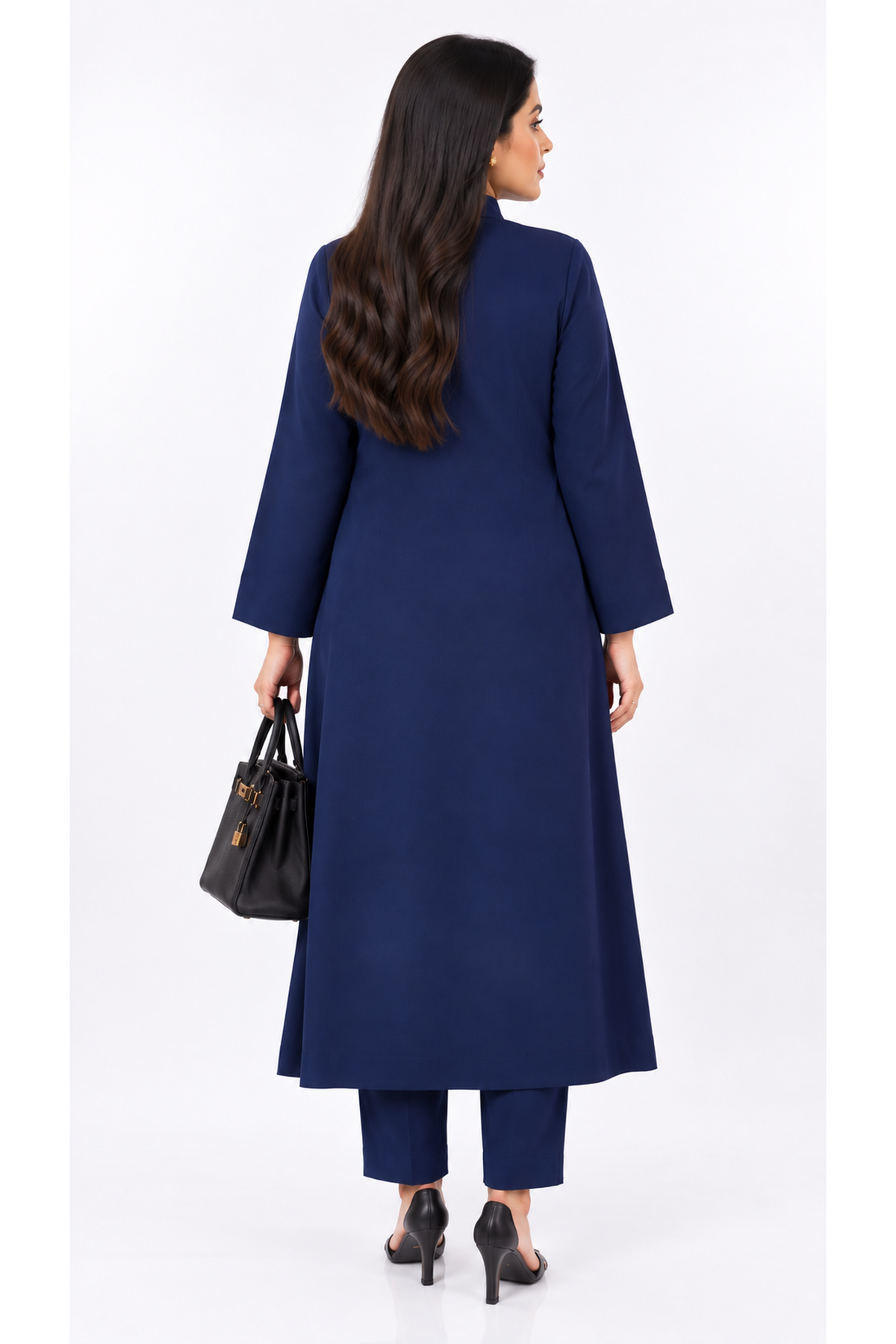 Midnight Blue Viral Irish Linen Mandarin Collar Co-ord Set