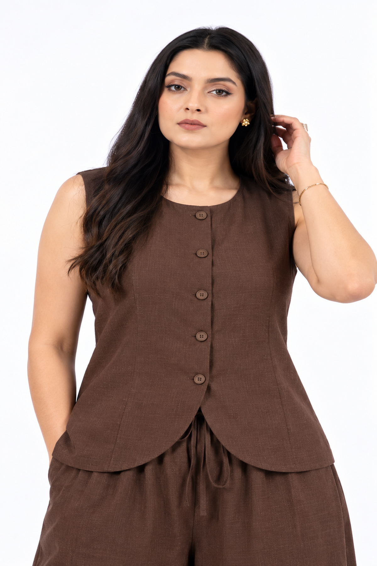 Mocha Muse Viral Irish Linen Sleeveless Wide-Leg Co-ord Set