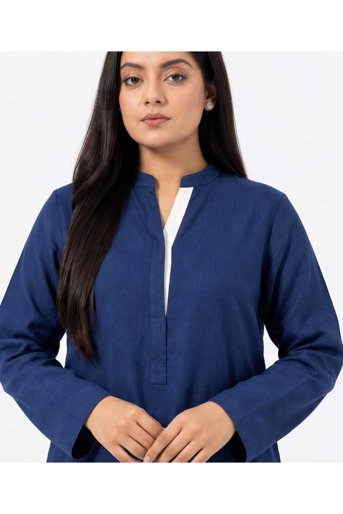 Navy Blue Solid Viral Irish Linen-Textured Straight Kurta with Trousers