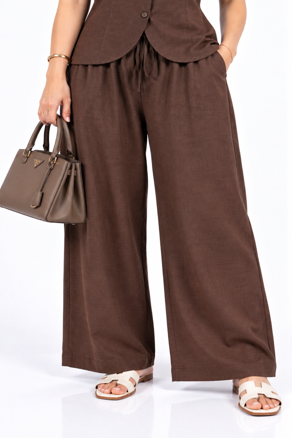 Mocha Muse Viral Irish Linen Sleeveless Wide-Leg Co-ord Set