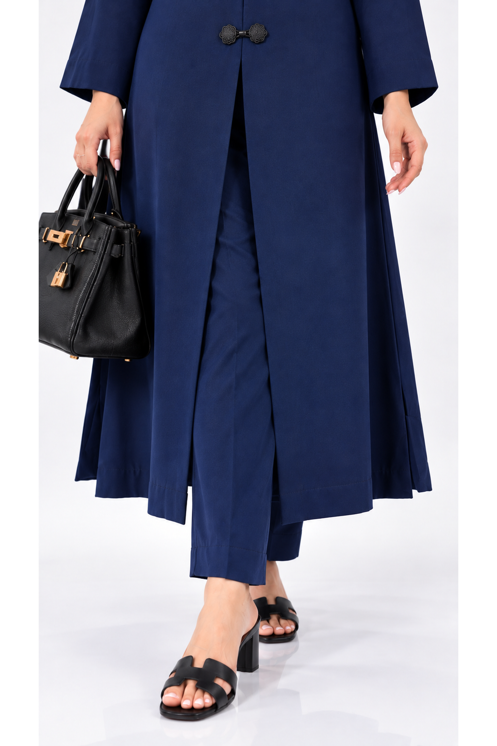 Midnight Blue Viral Irish Linen Mandarin Collar Co-ord Set