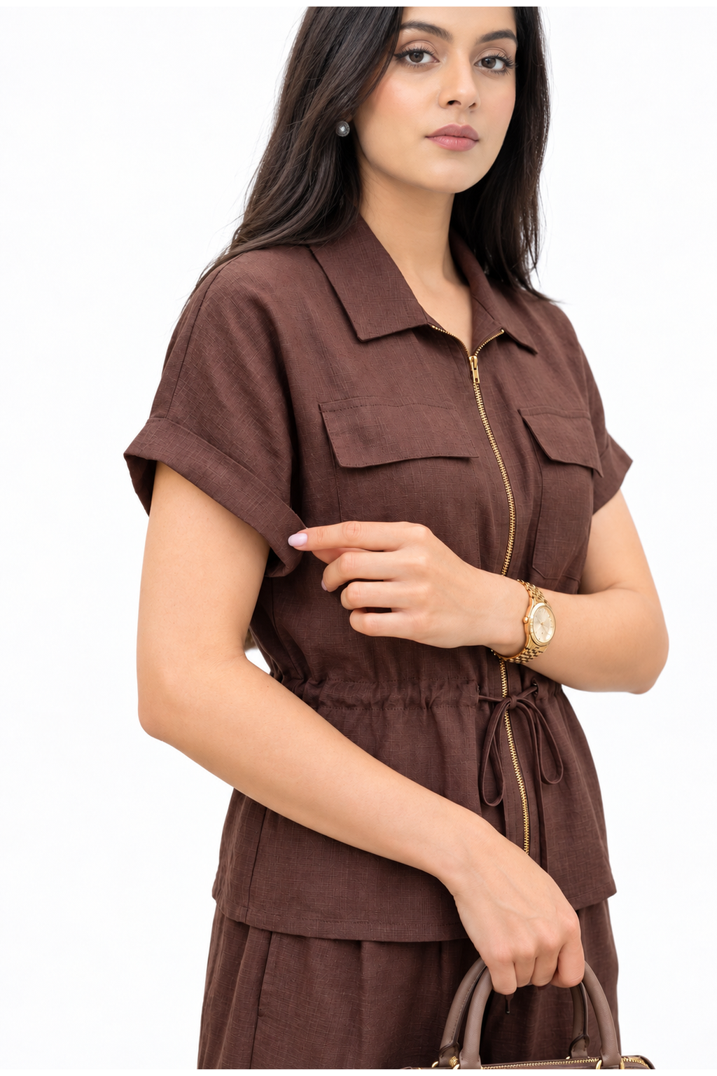 Mocha Muse Textured Viral Irish Linen Relaxed Fit Co-ord Set